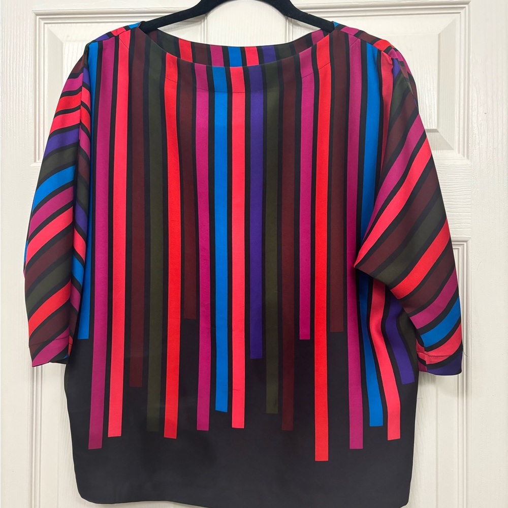 Trina Turk striped mid sleeve (dolman) blouse XS (very roomy) rich fall colors